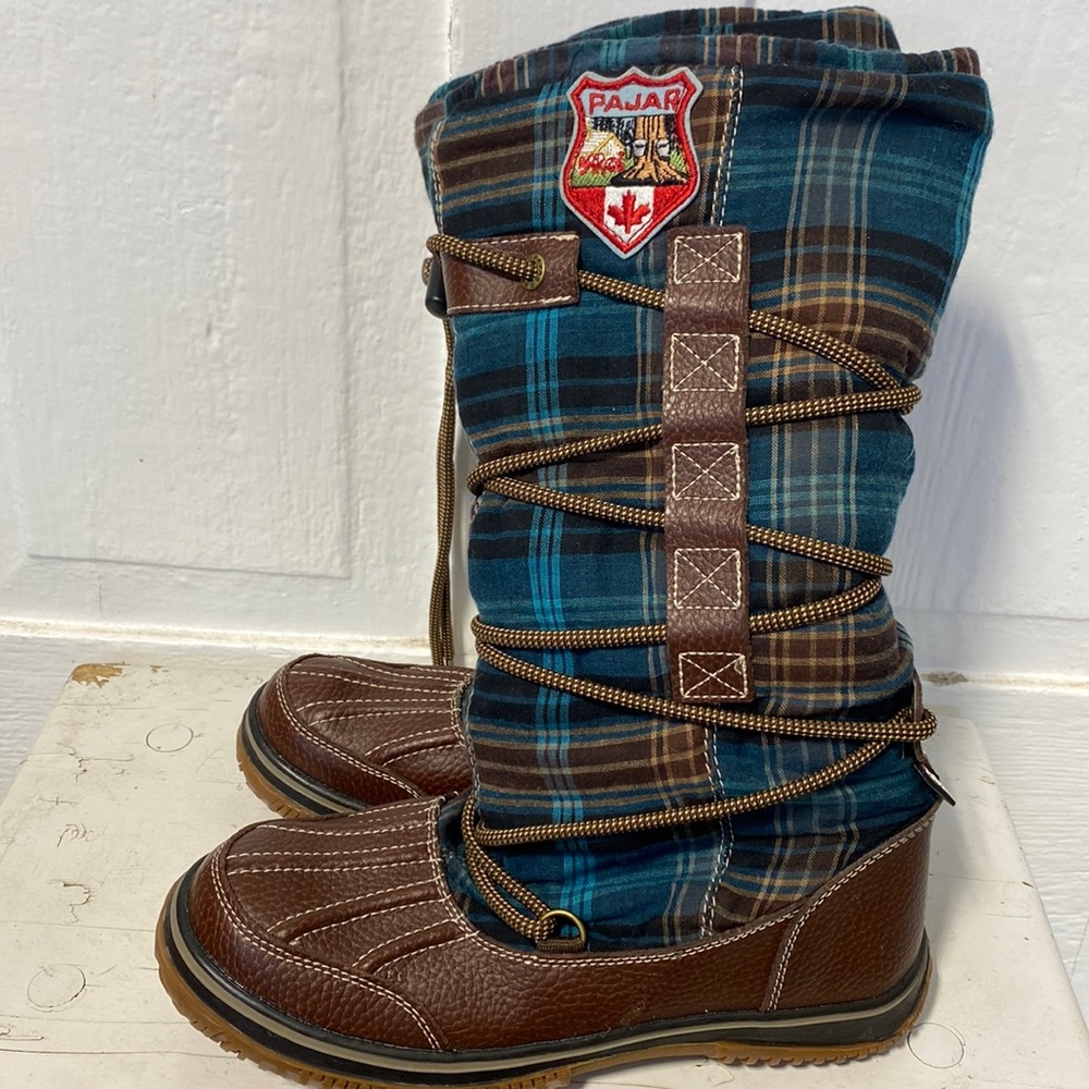 Pajar Highlander plaid blue and brown boots women’s size 7-7.5